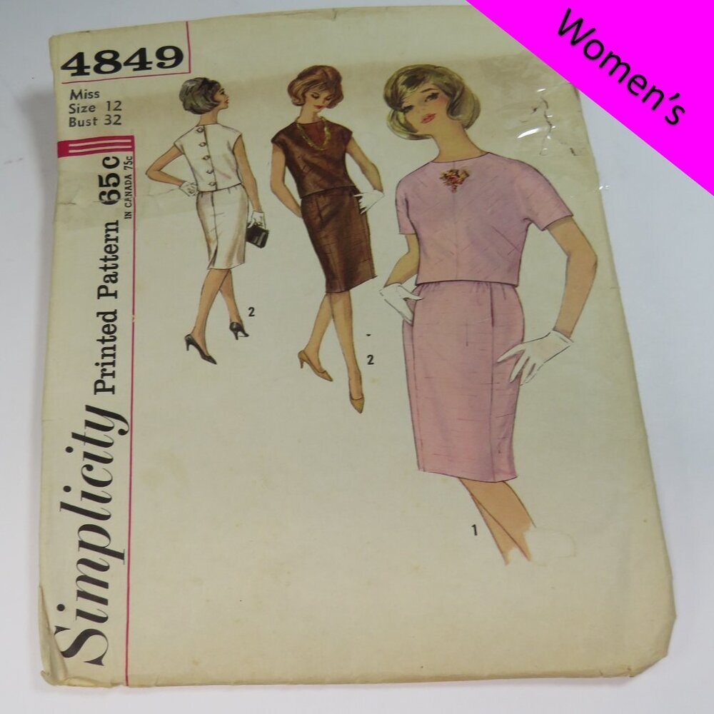 simplicity 4849 two-piece dress... slim skirt with pockets, kimono sleeve